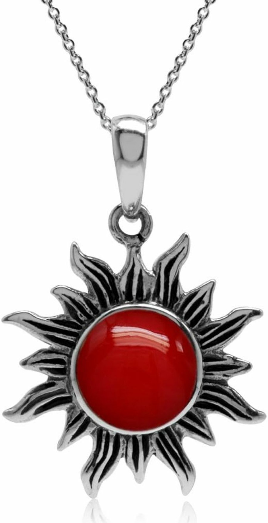 Best Silvershake Silvershake 8Mm Cabochon Gemstone 925 Sterling Silver Sun Ray Inspired Pendant With 18 Inch Chain Necklace