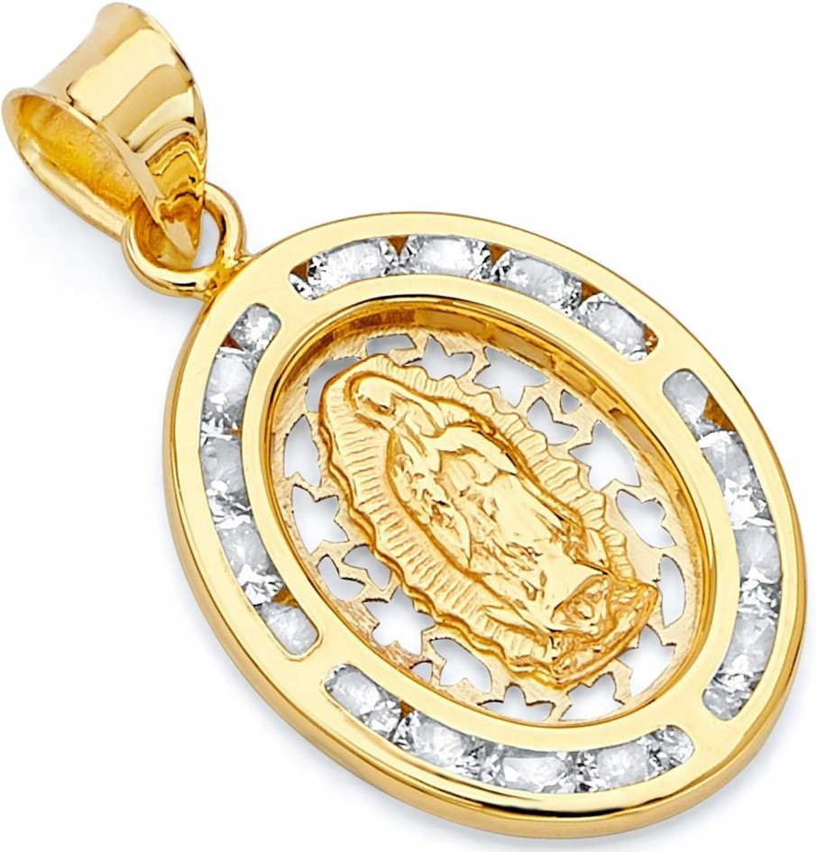 Wholesale The World Jewelry Center 14K Real Yellow Gold Religious Our Lady Of Guadalupe Cz Charm Pendant