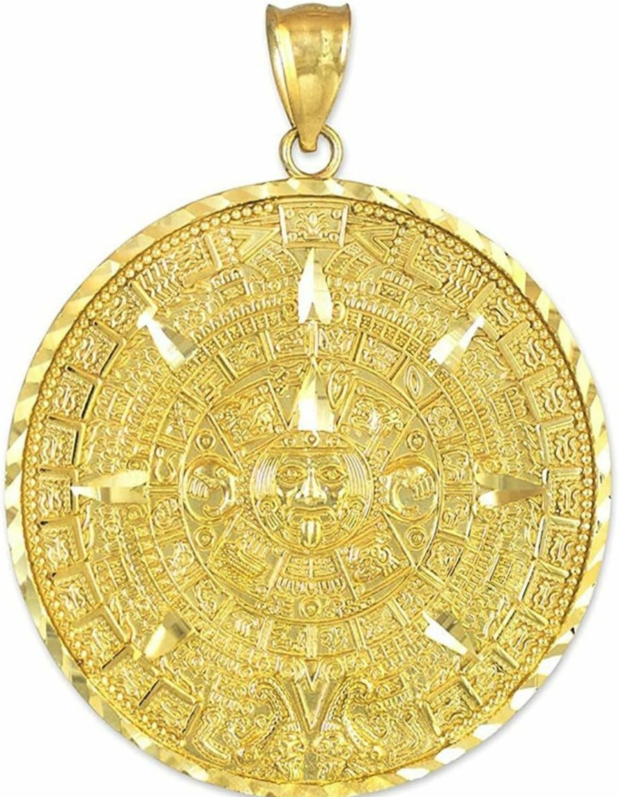 Hot Aztec and Mayan Calendar 14K Yellow Gold Round Aztec Mayan Calendar Charm Pendant - Choice Of Pendant Size