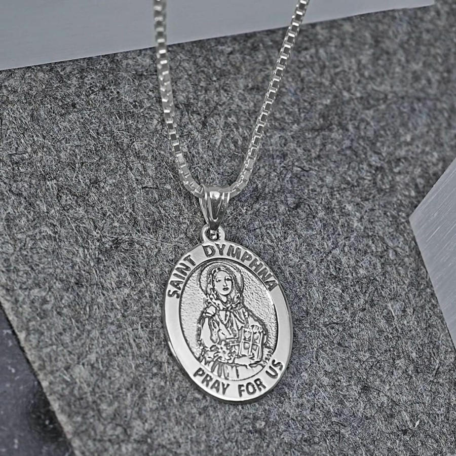 New PicturesOnGold.com Picturesongold.Com Saint Dymphna Oval Religious Medal - 1/2 X 2/3 Inch Size Of Dime, Sterling Silver