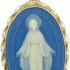 Clearance HMHReligiousMfg Hmhreligiousmfg Blue Cameo Miraculous Medal In Rope Sterling Silver Frame 1 3/8 Inch