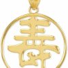 Best Claddagh Gold Good Luck Charms 10K Yellow Gold Japanese Kanji Charm Longevity Symbol Open Medallion Pendant