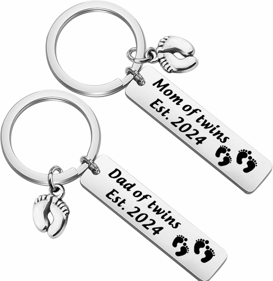 Hot FUSTMW Fustmw Parents Of Twins Gifts Dad Mom Of Twins Est 2024 Keychain Set Twins Mom Dad Gifts Expecting Parents Gifts