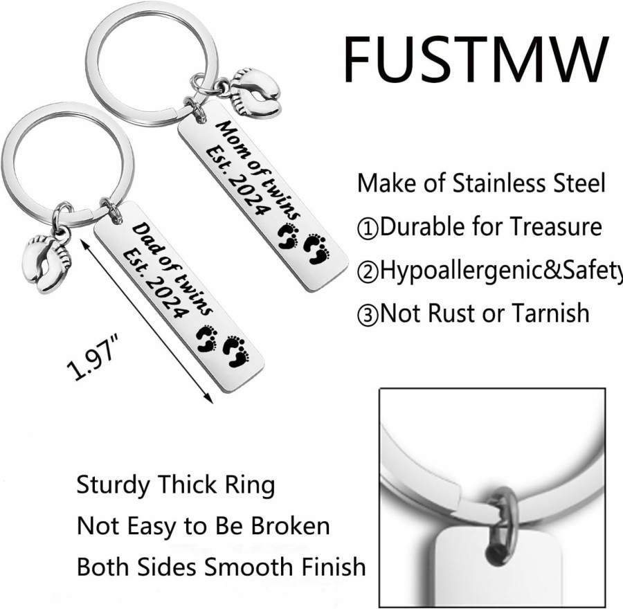 Hot FUSTMW Fustmw Parents Of Twins Gifts Dad Mom Of Twins Est 2024 Keychain Set Twins Mom Dad Gifts Expecting Parents Gifts