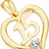 Best The World Jewelry Center 14K Real Yellow Gold Cz 15 Years Heart Charm Pendant