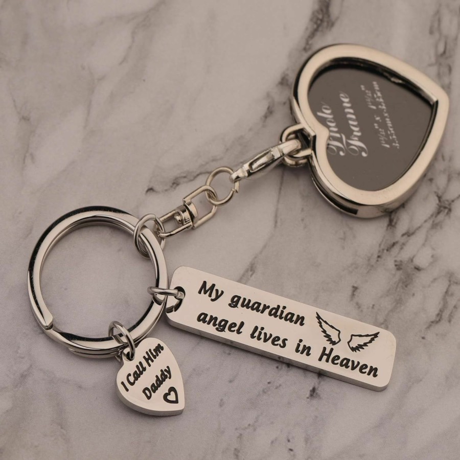 New LQRI Lqri Loss Of A Dad Sympathy Gift My Guardian Angel Lives In Heaven I Call Him Daddy Memorial Photo Frame Keychain