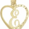 Clearance Ice on Fire Jewelry Ice On Fire Jewelry 10K Solid Gold Initial Pendant In Heart Frame With Diamond Cut Finish, Available In Different Letters Of Alphabet Personalized Charm For Women (E)