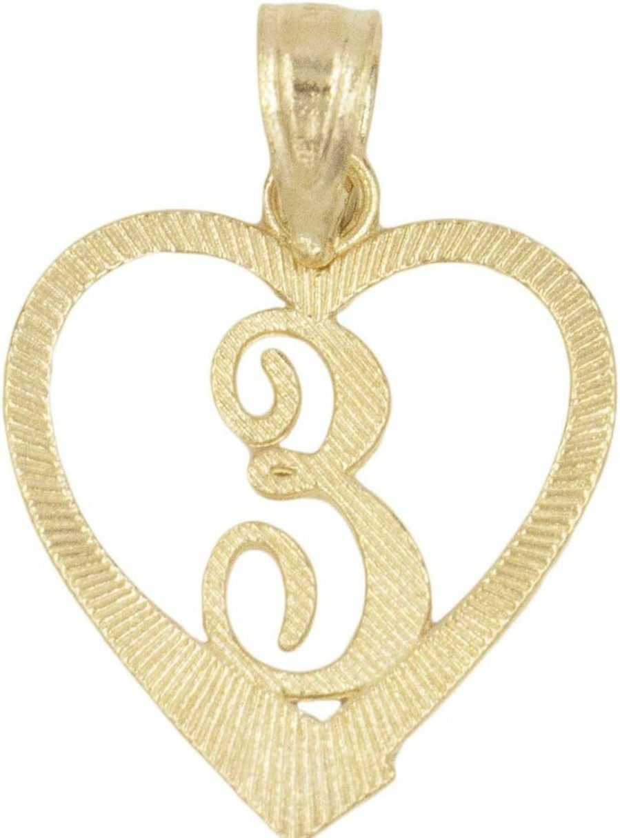 Clearance Ice on Fire Jewelry Ice On Fire Jewelry 10K Solid Gold Initial Pendant In Heart Frame With Diamond Cut Finish, Available In Different Letters Of Alphabet Personalized Charm For Women (E)