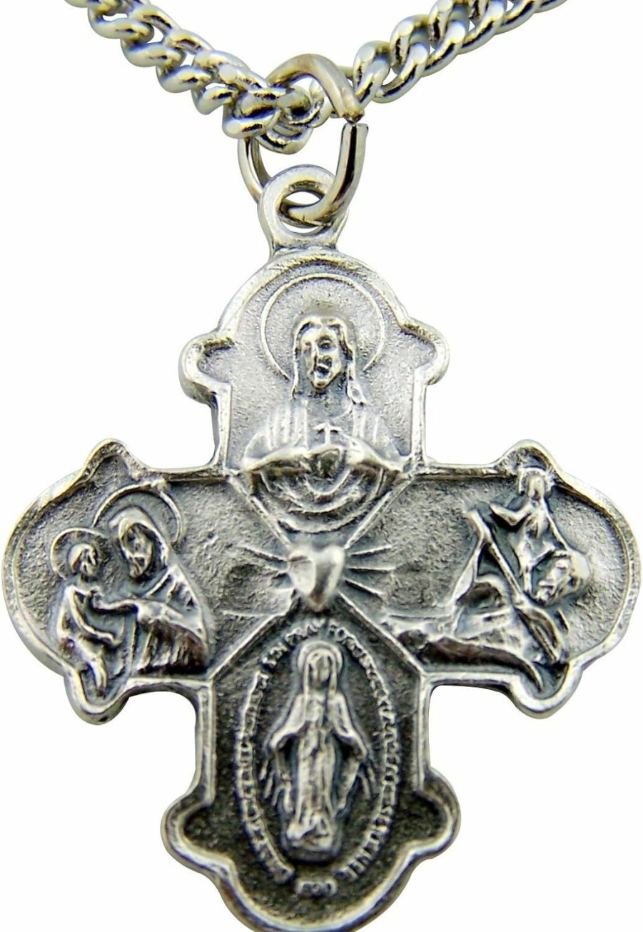 Best CB Cb Silver Toned Base Four Way Trinity Edge Scapular Cross Medal, 1 1/4 Inch