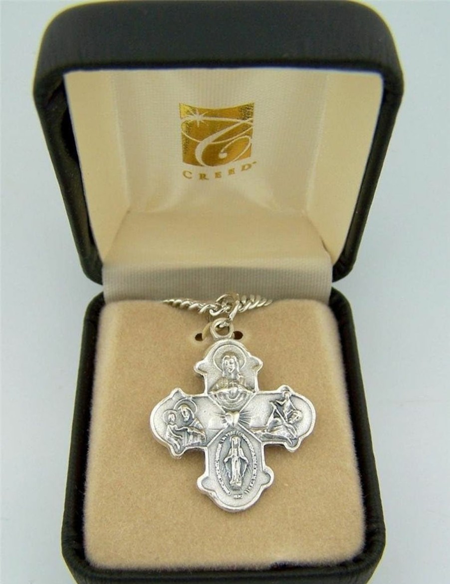 Best CB Cb Silver Toned Base Four Way Trinity Edge Scapular Cross Medal, 1 1/4 Inch