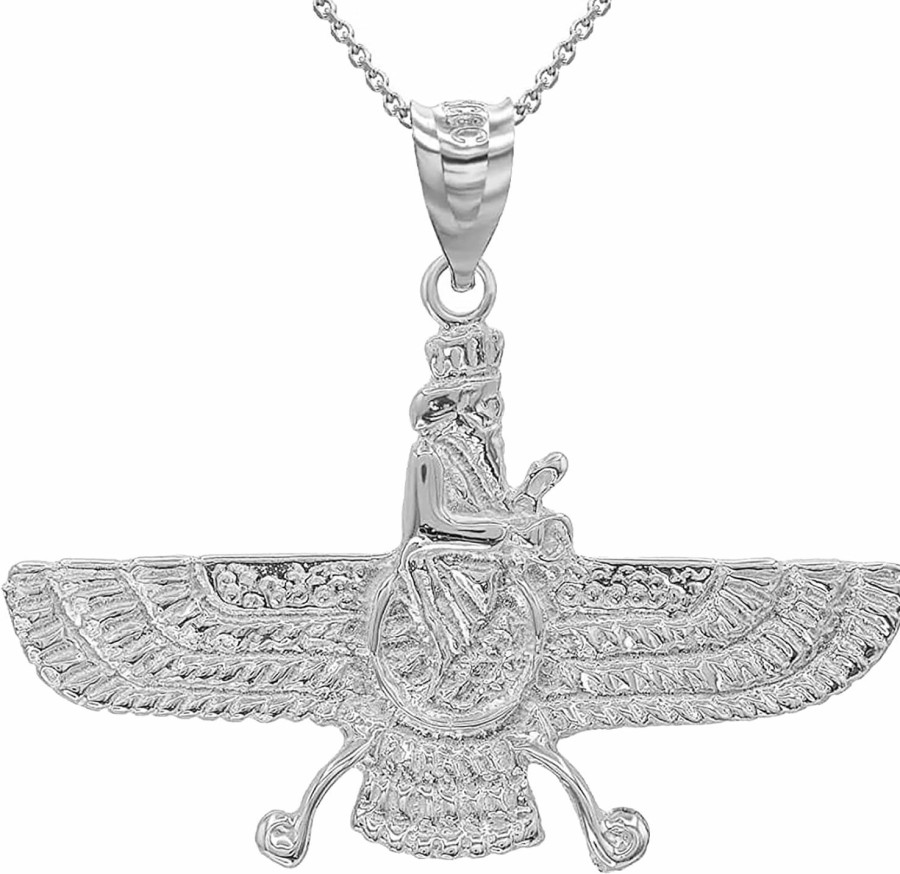 Clearance Claddagh Gold Claddagh Gold Sterling Silver Farvahariranian Persian Art Iran Farohar Zoroastrian Faravahar Pendant Necklace With Rolo Chain And Pendant Only