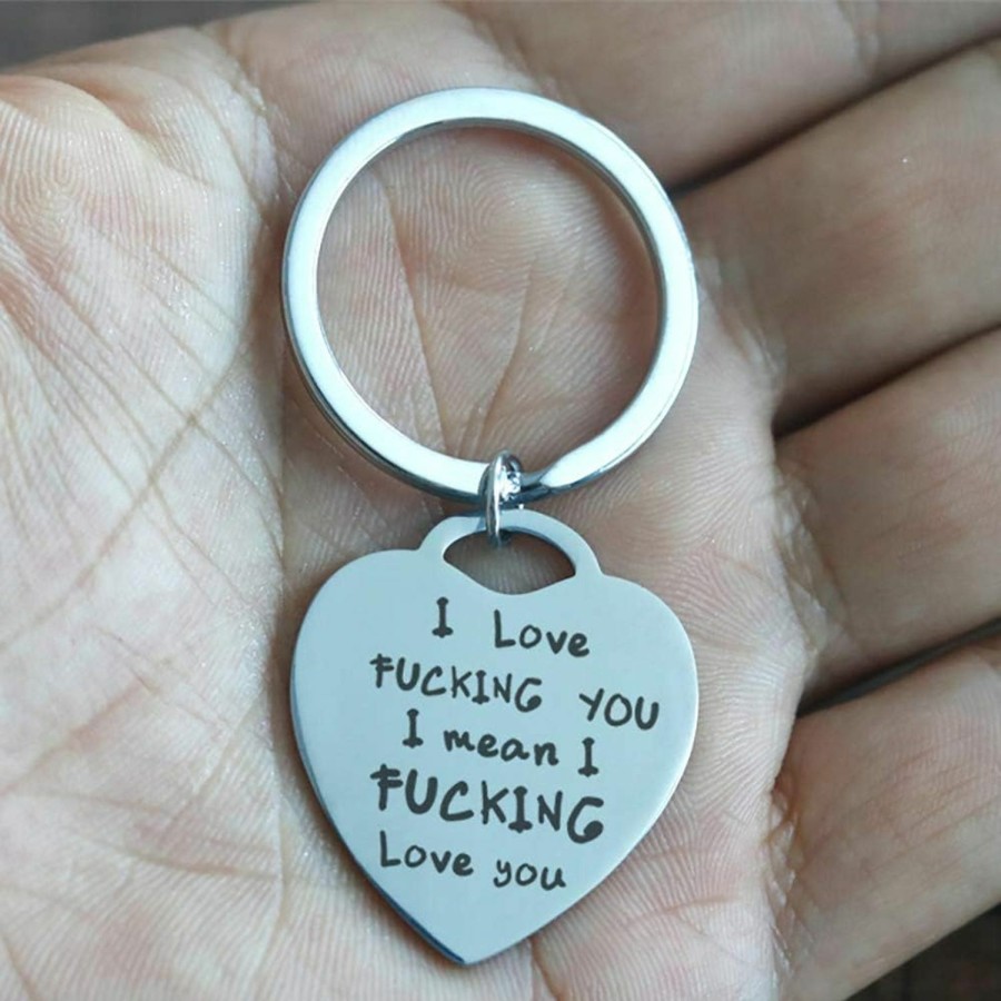 New Meiligo Meiligo Fashion Valentine'S Day I Love Fucking You Letter Bracelet Key Chain Dog Tag Charm Pendant Couples Love Lettering Tag Necklace Jewelry (Love Heart Keychain)