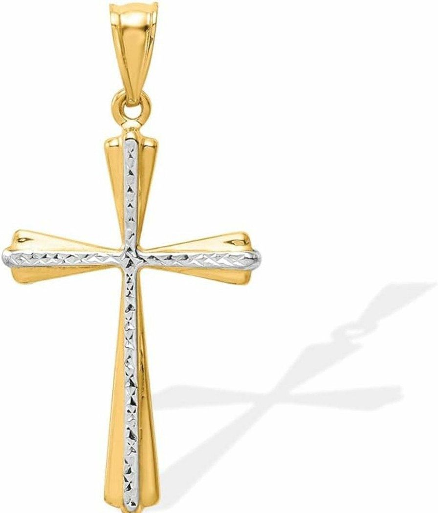 New Diamond2Deal Diamond2Deal 14K White And Yellow Gold Diamond Cut Cross Pendant Fine Jewelry For Women Two-Tone