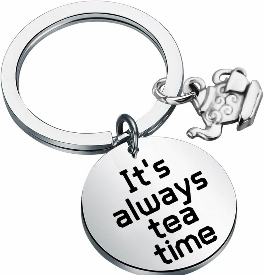 Clearance BAUNA Bauna Tea Keychain Tea Lovers Gift It'S Always Tea Time Alice Mad Hatter Quote Inspired Gift With Teapot Charm