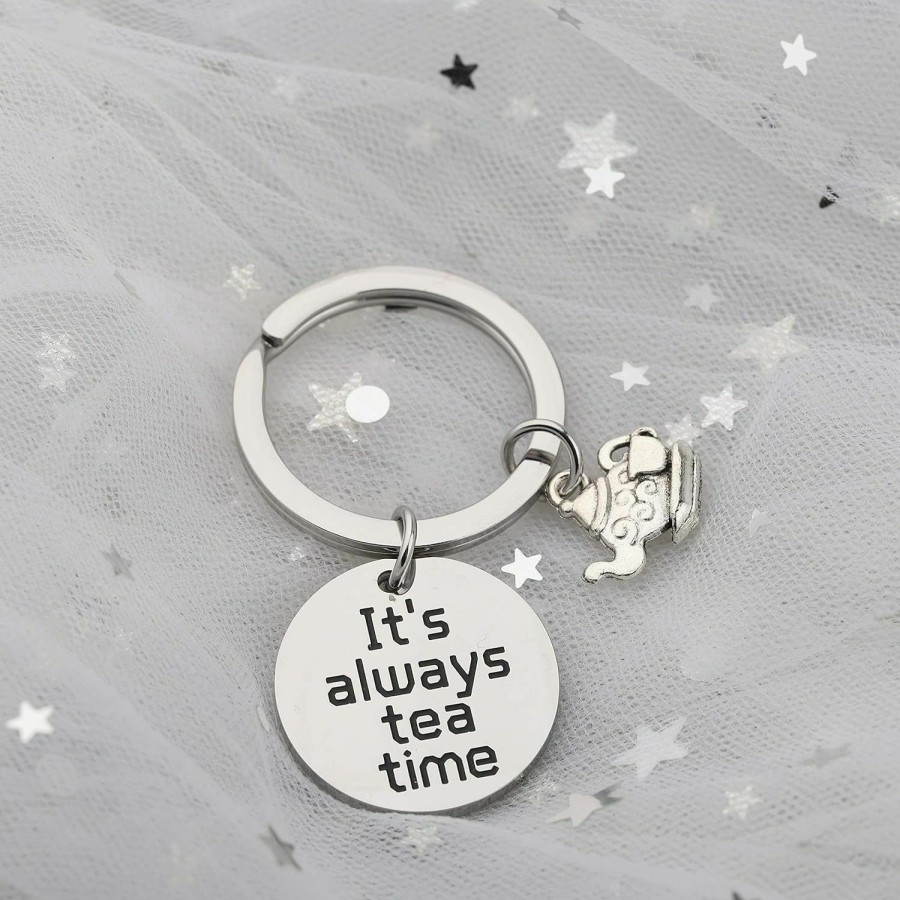 Clearance BAUNA Bauna Tea Keychain Tea Lovers Gift It'S Always Tea Time Alice Mad Hatter Quote Inspired Gift With Teapot Charm