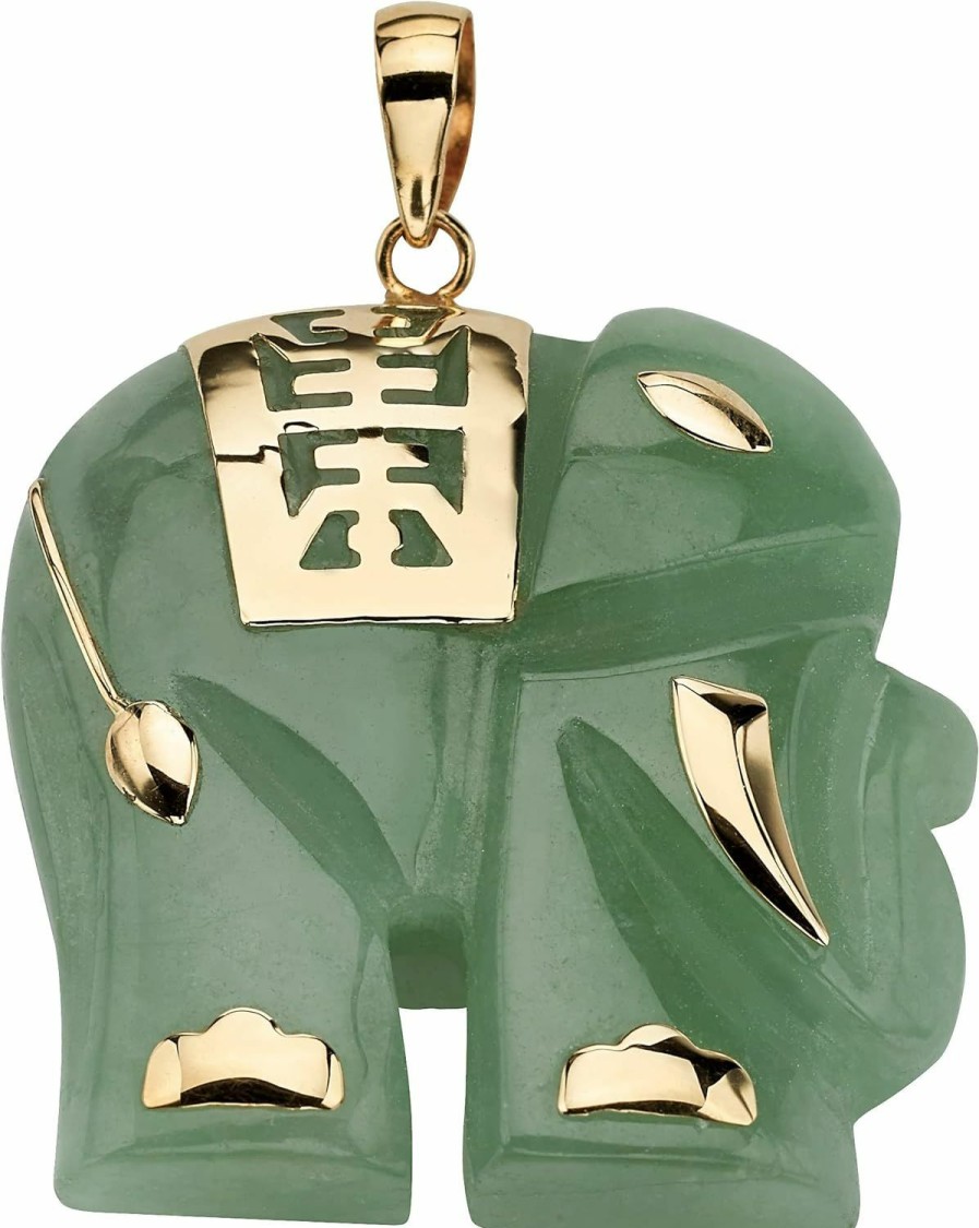 New Palm Beach Jewelry Palmbeach 14K Yellow Gold Genuine Green Jade Good Luck Elephant Charm Pendant (33Mm)