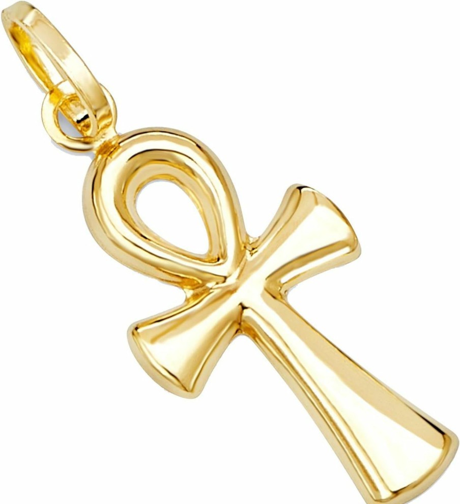 Online The World Jewelry Center 14K Yellow Gold Religious Ankh Cross Charm Pendant - 2 Different Size Available