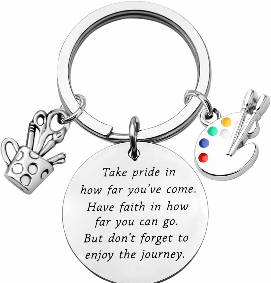 Clearance FUSTMW Artist Paint Palette Keychain Artist Inspiration Gift Art Student Grauduation Gift Painter Gifts Paint Brush Keychain Art Palette Charm Take Pride In How Far You Have Come (Silver)