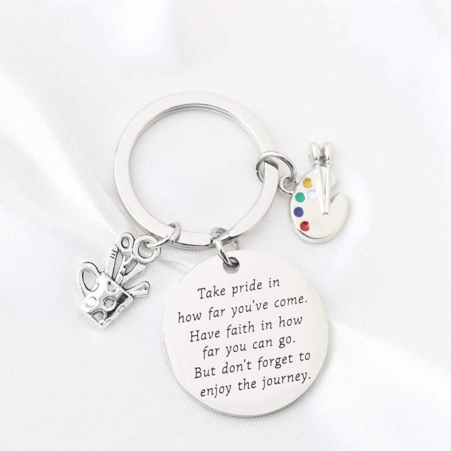 Clearance FUSTMW Artist Paint Palette Keychain Artist Inspiration Gift Art Student Grauduation Gift Painter Gifts Paint Brush Keychain Art Palette Charm Take Pride In How Far You Have Come (Silver)