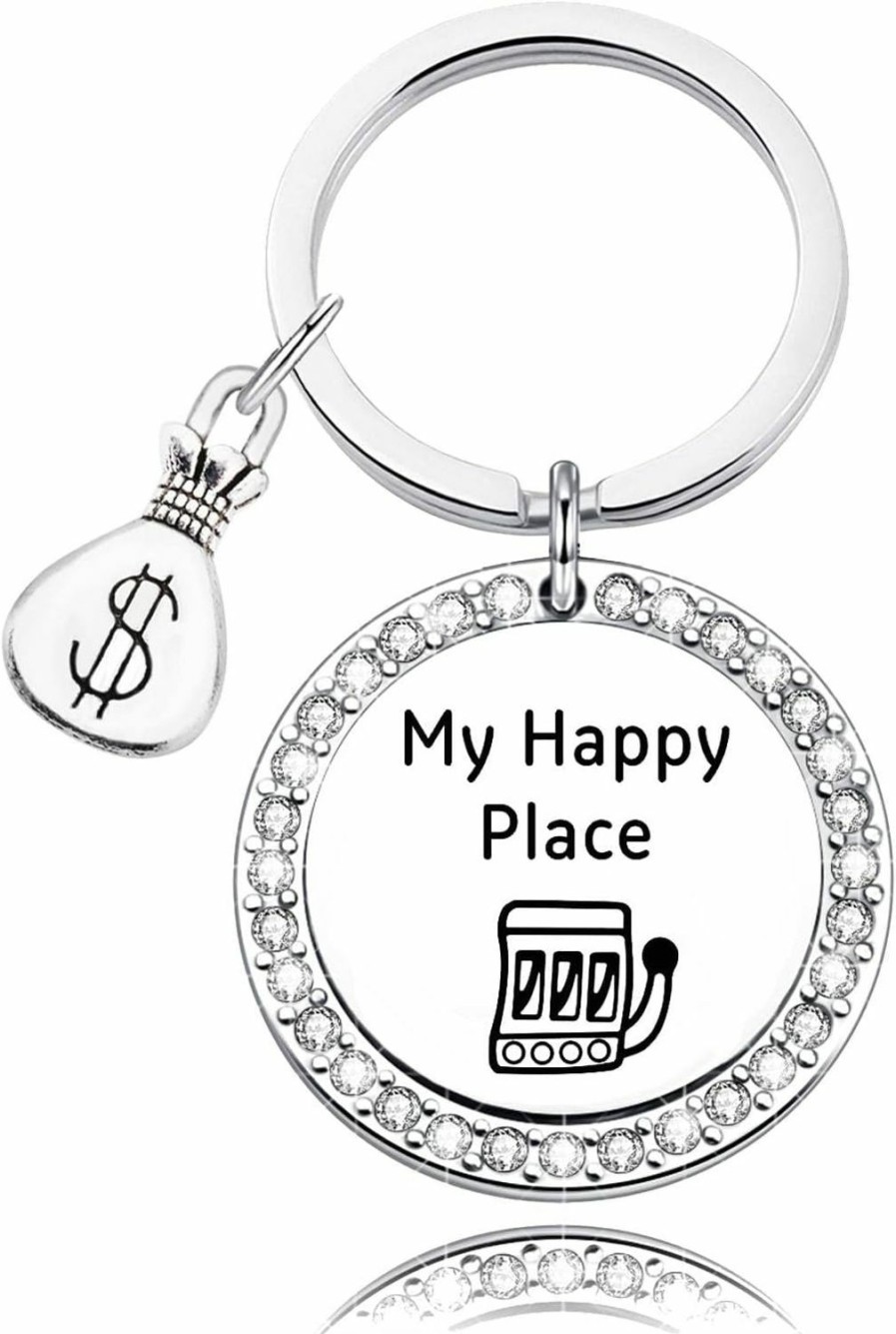 New TTJHGYQO Ttjhgyqo My Happy Place Keychain Gambling Jewelry Slot Machine Keychain Gambler Gift Casino Lover Gift Lucky 777 Jewelry