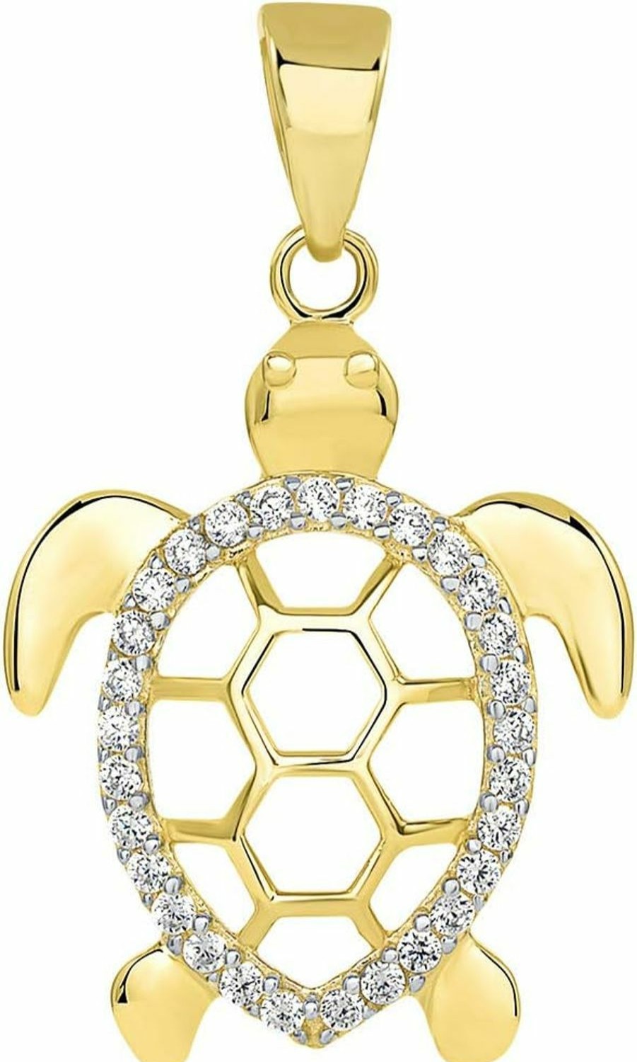 Best Jewelry America Jewelry America 14K Yellow Gold Cz Open Shell Sea Turtle Good Luck Pendant