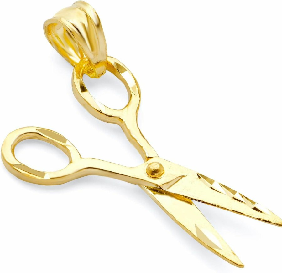 New The World Jewelry Center 14K Real Yellow Gold Scissors Charm Pendant