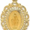 New Diamond2Deal Diamond2Deal 14K Yellow Gold Solid Polished/Satin Medium Fancy Pierced Oval Miraculous Medal Fine Jewelry For Women