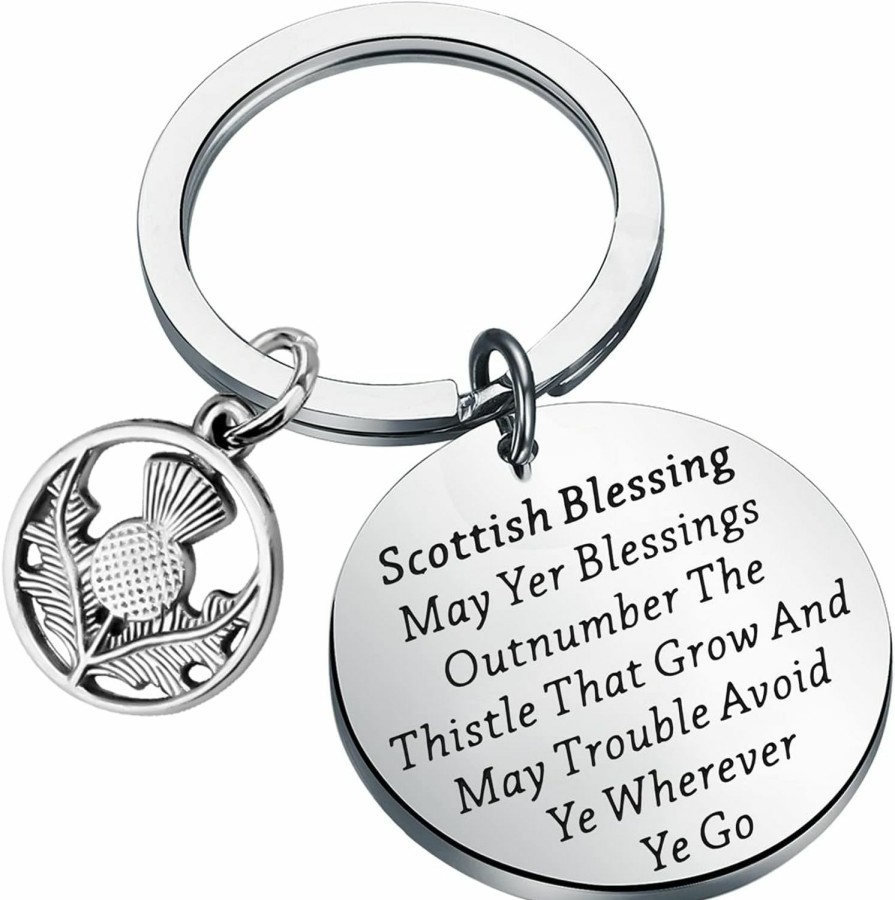 Clearance bobauna Bobauna Scottish Thistle Keychain Scottish Blessing Jewelry Gift May Yer Blessings Outnumber The Thistle That Grow