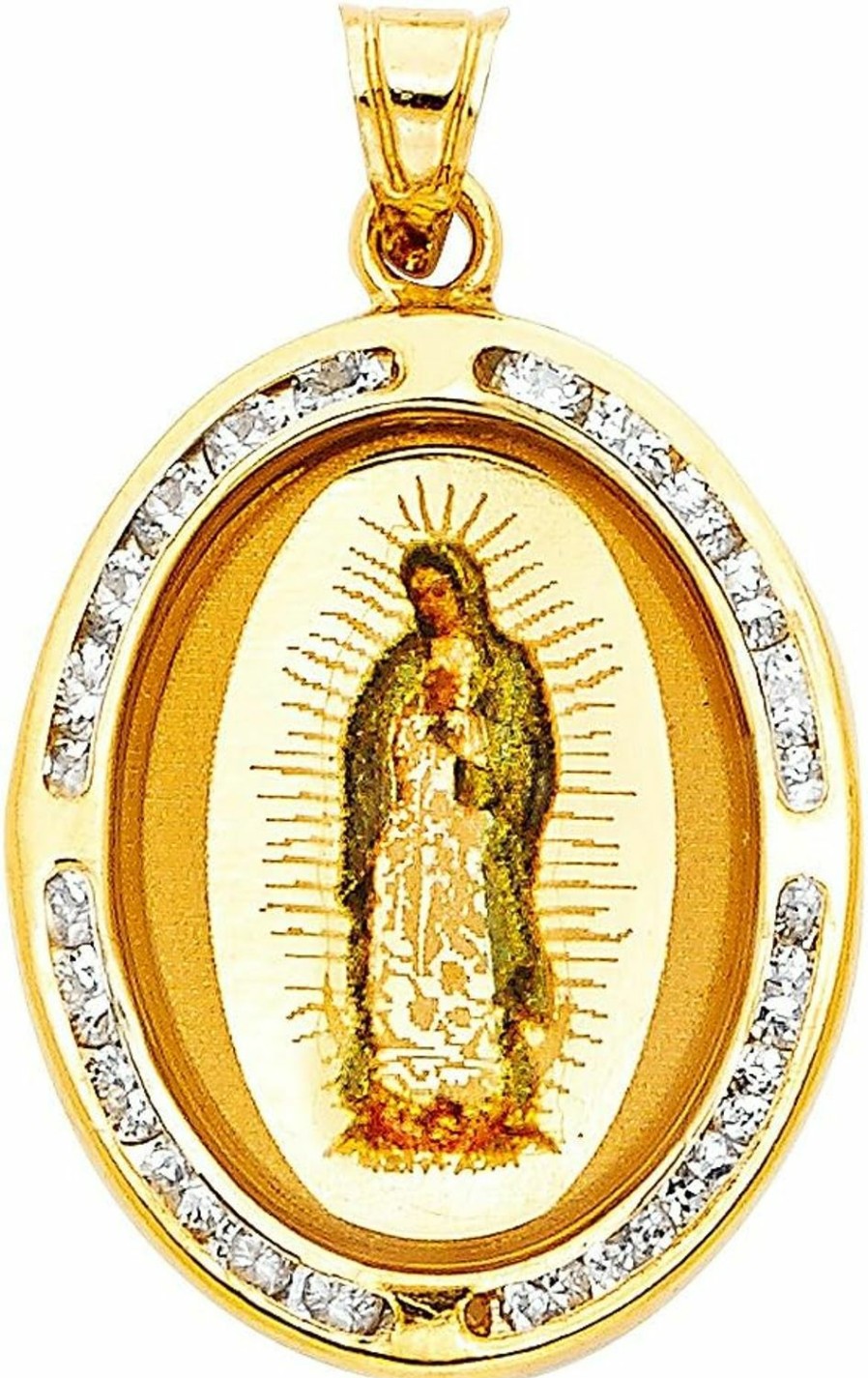 Best The World Jewelry Center 14K Real Yellow Gold Religious Our Lady Of Guadalupe Cz Charm Pendant