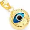 Wholesale The World Jewelry Center 14K Real Yellow Gold Evil Eye Fluted Charm Pendant