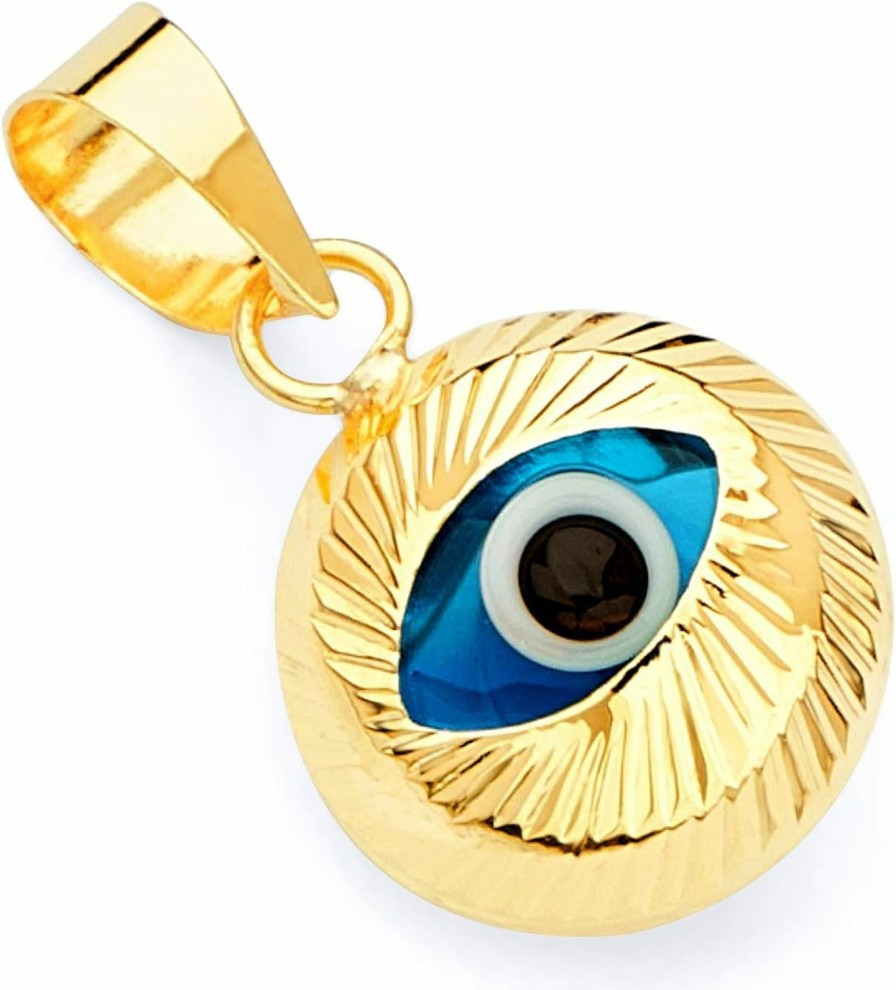 Wholesale The World Jewelry Center 14K Real Yellow Gold Evil Eye Fluted Charm Pendant