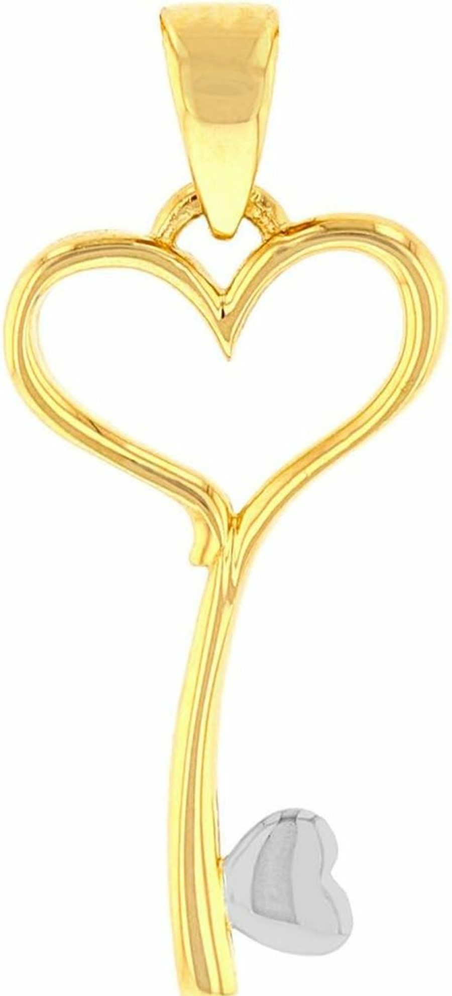 Best Jewelry America Solid 14K Yellow Gold Open Heart Love Curved Key Pendant