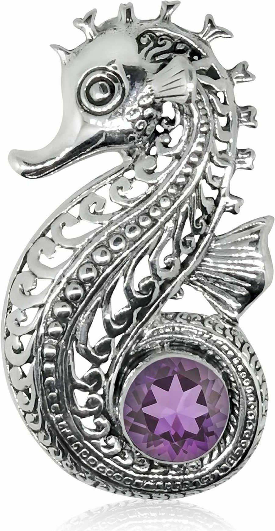 Wholesale S J Studio Jewelers .925 Sterling Silver Seahorse And Genuine Amethyst, Sky Blue Topaz, Garnet Or Green Quartz- Birthstone Pendant With Platinum Plating - Perfect For Anniversary & Birthday Gift For Women