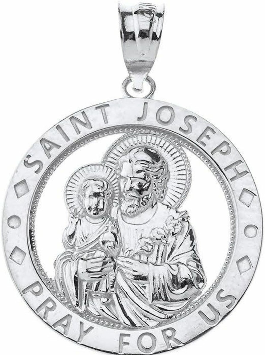 Wholesale CaliRoseJewelry Calirosejewelry 14K Gold Saint Joseph Pray For Us Round Charm Pendant