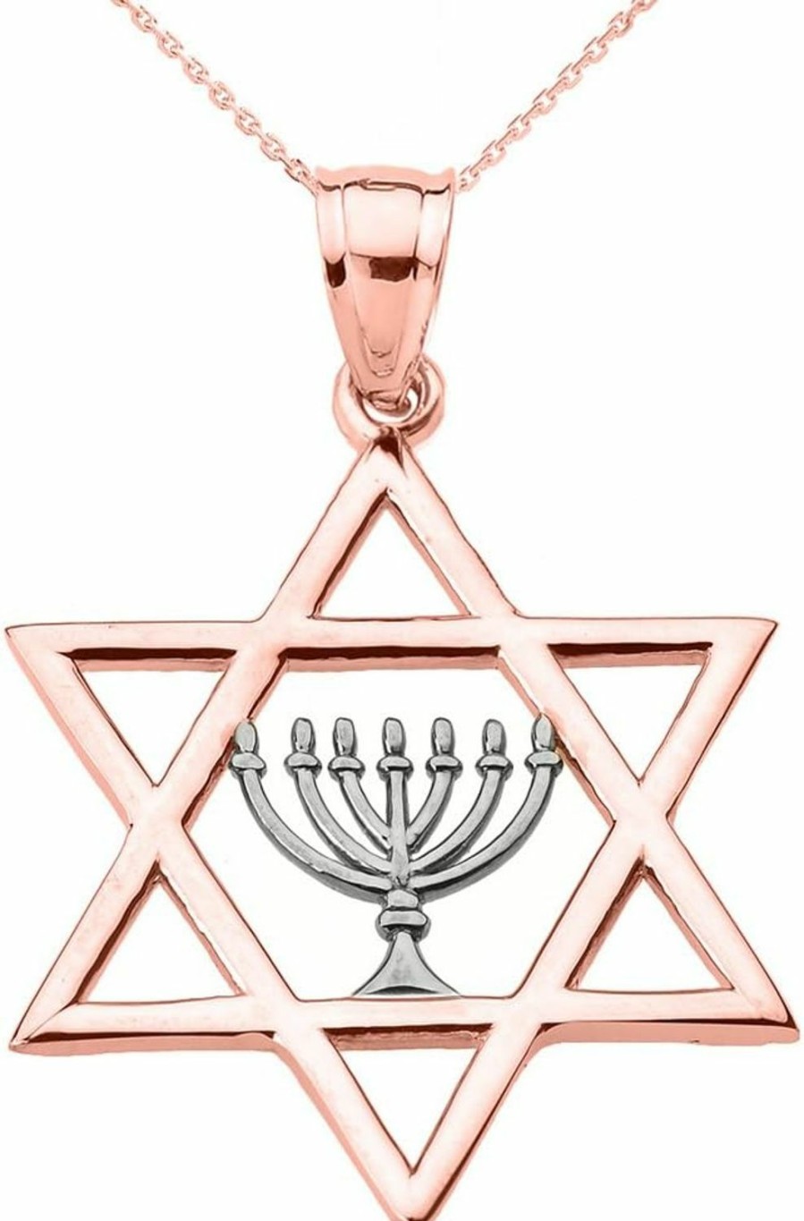 Clearance Claddagh Gold Jewish Jewelry By Fdj 10K Rose Gold Star Of David With Menorah Pendant