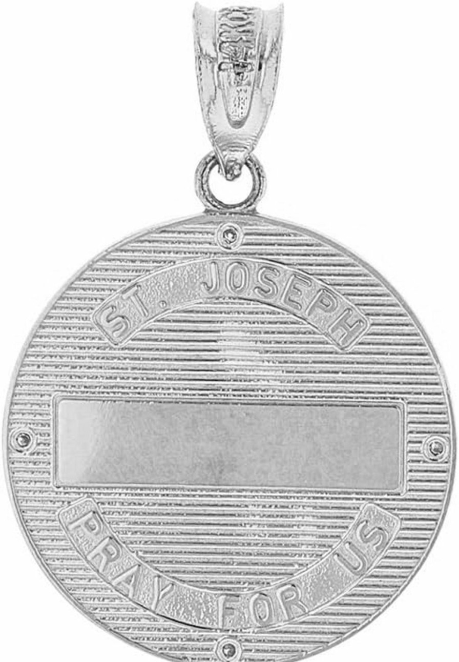 Best Saint Collection Solid 14K White Gold Saint Joseph Diamond Round Medal Charm Pendant (1\")