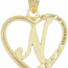 Wholesale Ice on Fire Jewelry Ice On Fire Jewelry 10K Solid Gold Initial Pendant In Heart Frame With Diamond Cut Finish, Available In Different Letters Of Alphabet Personalized Charm For Women (N)