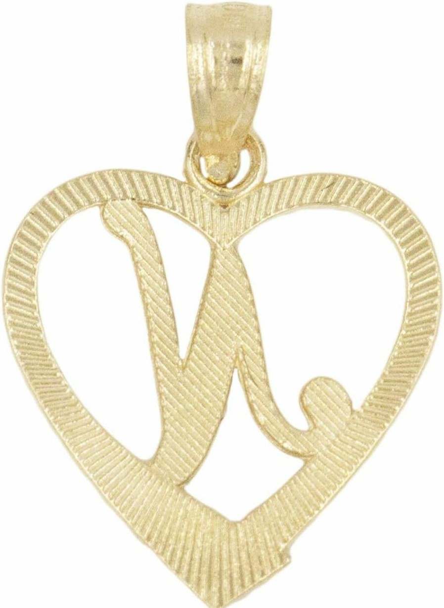 Wholesale Ice on Fire Jewelry Ice On Fire Jewelry 10K Solid Gold Initial Pendant In Heart Frame With Diamond Cut Finish, Available In Different Letters Of Alphabet Personalized Charm For Women (N)