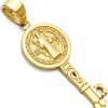 New The World Jewelry Center 14K Real Yellow Gold Saint Benito Double Side Key Charm Pendant (Size : 25 X 8 Mm)