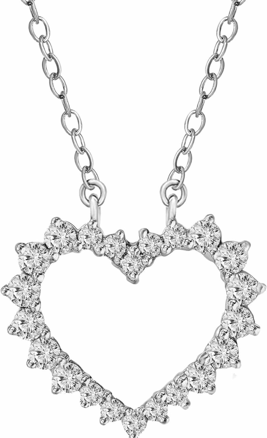 Clearance FRIENDLY DIAMONDS Friendly Diamonds 1/2 Carat - 1 Carat | 10K, 14K Gold & 925 Sterling Silver | Lab Grown Diamond Heart Shape Pendant Necklace | G-H Color, Si1 Clarity