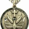 Clearance Religious Gifts Religious Gifts Pewter Holy Spirit Dove Trinity Pendant With Bright Cut Accents, 15/16 Inch