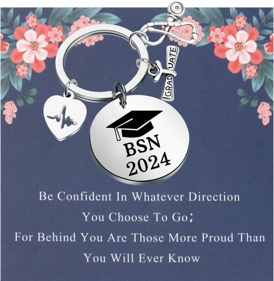 Clearance LQRI Lqri Bsn 2024 Keychain Bsn Bachelor Of Science Nursing Gifts Medical Caduceus Class Of 2024 Graduates Gift