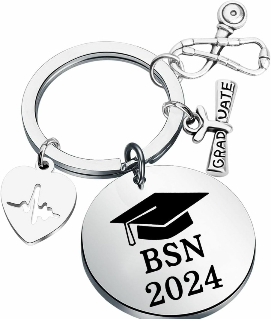 Clearance LQRI Lqri Bsn 2024 Keychain Bsn Bachelor Of Science Nursing Gifts Medical Caduceus Class Of 2024 Graduates Gift