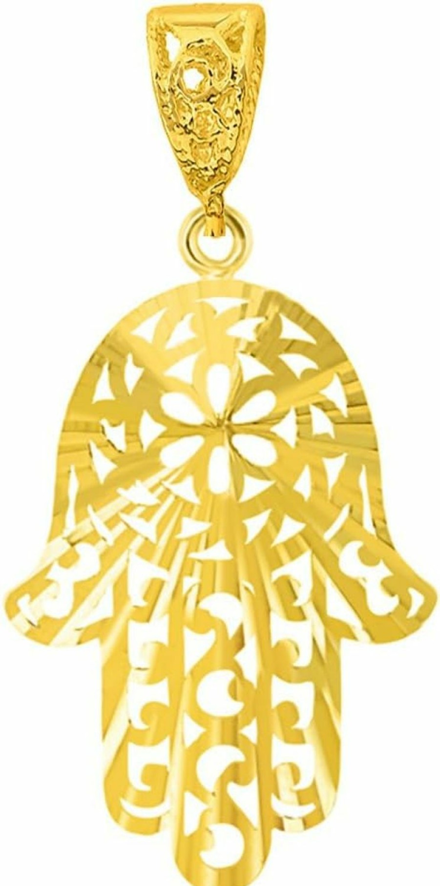 Clearance Jewelry America Jewelry America 14K Solid Yellow Gold Textured Filigree Hamsa Hand Of Fatima Pendant