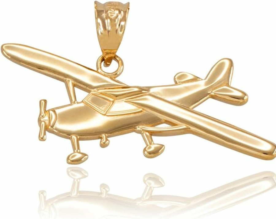 Clearance Claddagh Gold Space And Aviation Polished 10K Yellow Gold Airplane Aircraft Charm Pendant