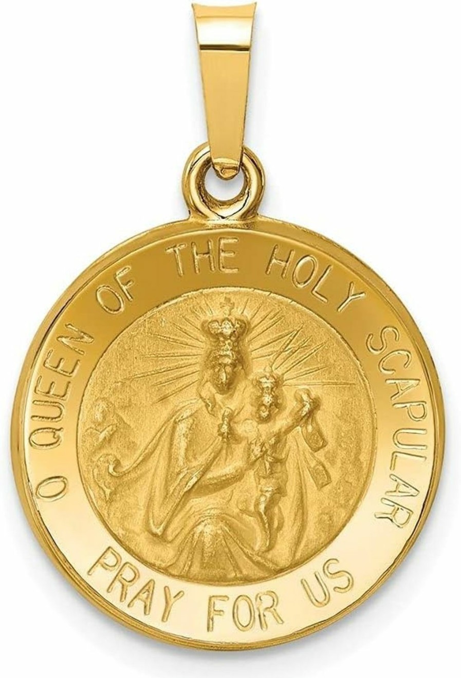 Best Auriga Fine Jewelry Auriga Fine Jewelry 14K Yellow Gold Polished Satin Queen Of The Holy Scapular Reversible Medal Pendant For Women (L- 23 Mm, W- 15.85 Mm)