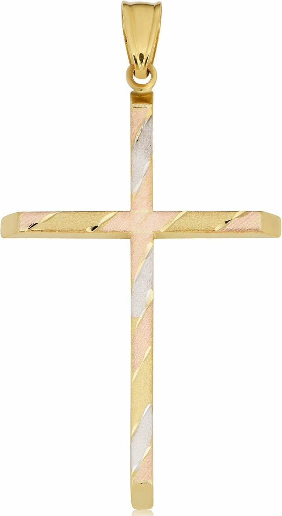 Best Kooljewelry Kooljewelry 10K Tricolor Gold Cross Pendant, 1.8 Inch