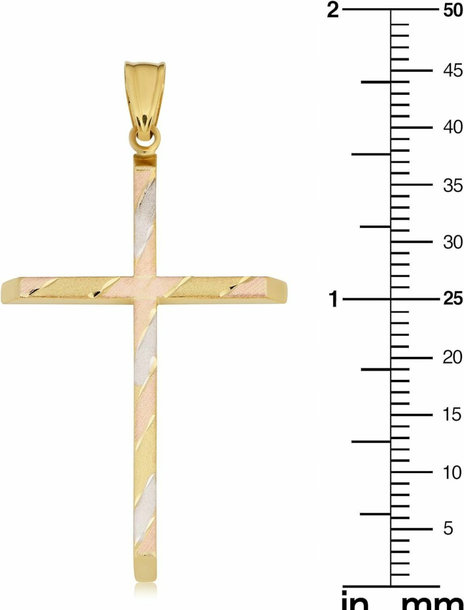 Best Kooljewelry Kooljewelry 10K Tricolor Gold Cross Pendant, 1.8 Inch