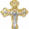 Online Diamond2Deal Diamond2Deal 14K Yellow Gold Two-Tone Inri Fleur De Lis Crucifix Pendant Fine Jewelry For Women (L- 47 Mm W- 23 Mm)