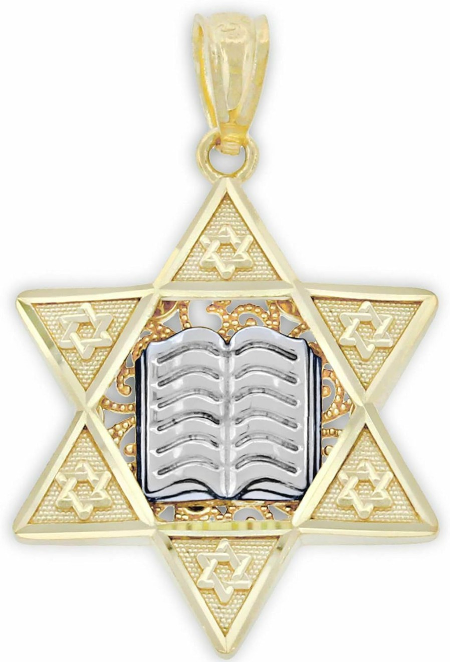 Clearance CA CHARMAMERICA Charm America - Gold Star Of David Chai Charm - 14/10 Karat Solid Gold